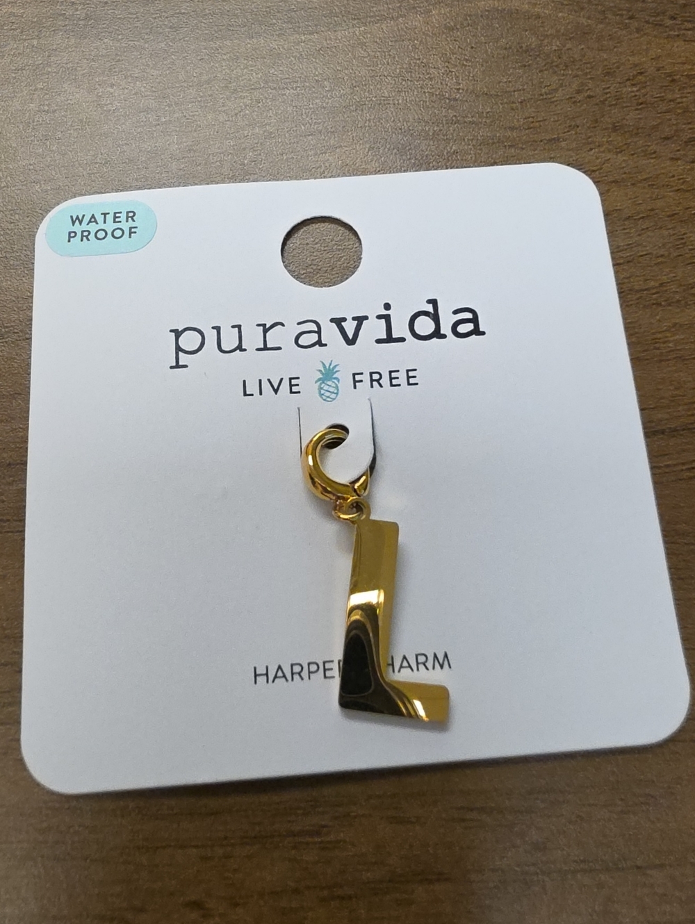 Pura Vida Gold-Tone Alphabet 'L' Charm on Card